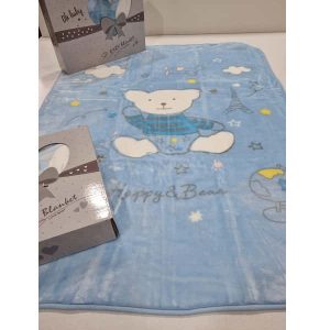 Κουβέρτα Βελουτέ Μπεμπέ Σχέδιο Happy Bear Γαλάζιο 110x140cm Home & Style